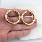 18K Gold Layered 34 mm Cylinder with Diamond Cutting Finish Hoops 21.0186