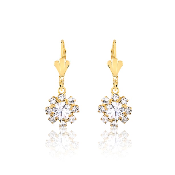 18K Gold Layered Assorted Colors Flower Design Leverback Earrings 21.0195/1/2/3 (More Colors)