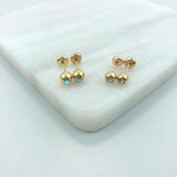 18K Gold Layered Assorted Cubic Zirconia Colors Stud Ball Plugs Kids Earrings 21.0201/1/6