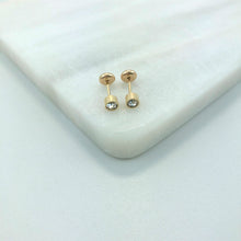 Load image into Gallery viewer, 18K Gold Layered Clear Cubic Zirconia Stud Cylinder Plugs Kids Earrings 21.0204/1
