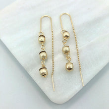 Load image into Gallery viewer, 18K Gold Layered Texturized Three Stud Balls Drop Threader Earrings 21.0208
