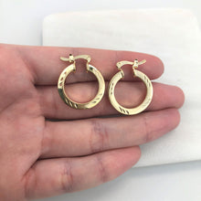 Load image into Gallery viewer, 18K Gold Layered 20 mm Diamond Cutting Finish Cuboid Hoops 21.0210
