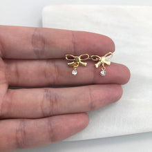Load image into Gallery viewer, 18K Gold Layered Bow Design Push Back Kids Earrings with Clear Cubic Zirconia Drop 21.0211/1
