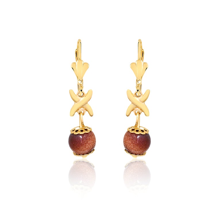 18K Gold Layered Venturina Stone & Pearl Drop Dangle Earrings 21.0213/16/92