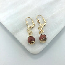 Load image into Gallery viewer, 18K Gold Layered Venturina Stone &amp; Pearl Drop Dangle Earrings 21.0213/16/92
