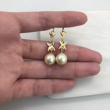 Load image into Gallery viewer, 18K Gold Layered Venturina Stone &amp; Pearl Drop Dangle Earrings 21.0213/16/92
