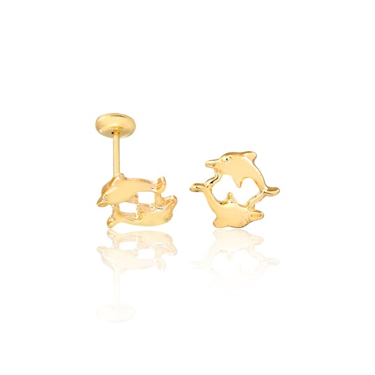 18K Gold Layered Cut Out Double Dolphin Kids Earrings 21.0217