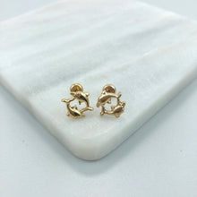 Load image into Gallery viewer, 18K Gold Layered Cut Out Double Dolphin Kids Earrings 21.0217

