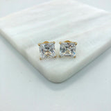 18K Gold Layered 11 mm Clear Rhinestone Square Stud Push Back Earrings 21.0225/1