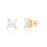 18K Gold Layered 11 mm Clear Rhinestone Square Stud Push Back Earrings 21.0225/1