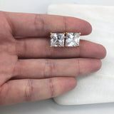 18K Gold Layered 11 mm Clear Rhinestone Square Stud Push Back Earrings 21.0225/1