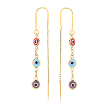 Load image into Gallery viewer, 18K Gold Layered Assorted Color Three Greek Eyes Long Threader Earrings 21.0226/17
