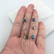 Load image into Gallery viewer, 18K Gold Layered Assorted Color Three Greek Eyes Long Threader Earrings 21.0226/17
