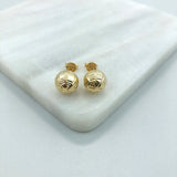 18K Gold Layered 10 mm Texturized Stud Ball Push Back Earrings 21.0234