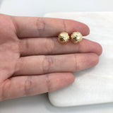 18K Gold Layered 10 mm Texturized Stud Ball Push Back Earrings 21.0234