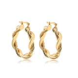 18K Gold Layered 37 mm Double Texturized Twisted Hoops 21.0240