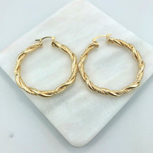 Load image into Gallery viewer, 18K Gold Layered 50 mm Double Texturized Twisted Hoops 21.0241
