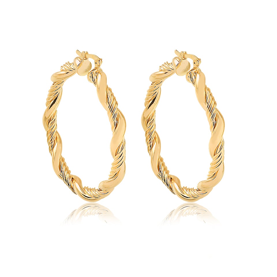 18K Gold Layered 50 mm Double Texturized Twisted Hoops 21.0241