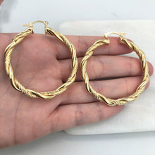 Load image into Gallery viewer, 18K Gold Layered 50 mm Double Texturized Twisted Hoops 21.0241
