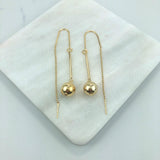 18K Gold Layered 10 mm Ball Drop Long Threader Earrings 21.0279