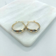 Load image into Gallery viewer, 18K Gold Layered 20 mm Zic Zac Two Tone Hoops 21.0281
