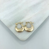 18K Gold Layered 15 mm Texturized Lines Half Moon Shape Hoops 21.0288