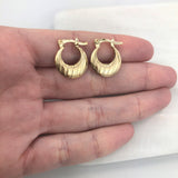 18K Gold Layered 15 mm Texturized Lines Half Moon Shape Hoops 21.0288