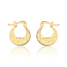 Load image into Gallery viewer, 18K Gold Layered 15mm Flowers Engraving Design Half Moon Shape Hoops 21.0289
