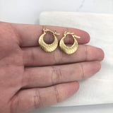 18K Gold Layered 15 mm Texturized Plaid Half Moon Shape Hoops 21.0290