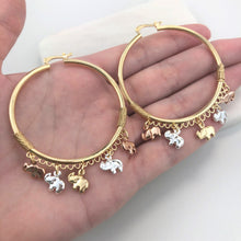 Load image into Gallery viewer, 18K Gold Layered 48 mm Cylinder Hoops with Tri-Tones Elephants Drop 21.0299
