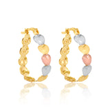 18K Gold Layered 20 mm Tri-Tone Heart Link Hoops 21.0300