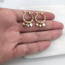Load image into Gallery viewer, 18K Gold Layered 15 mm Cylinder Hoops with Tri-Tones Hearts Drop 21.0301
