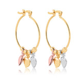 18K Gold Layered 25 mm Cylinder Hoops with Tri-Tones Hearts Drop 21.0308