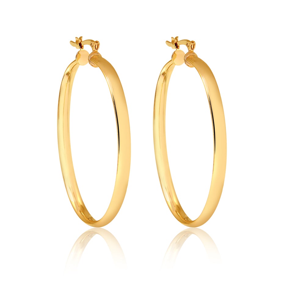 18K Gold Layered 30 mm Oval Flat Hoops 21.0312