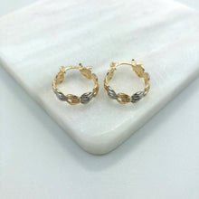 Load image into Gallery viewer, 18K Gold Layered 18 mm Two Tone Heart Link Hoops 21.0319
