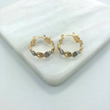 18K Gold Layered 18 mm Two Tone Heart Link Hoops 21.0319