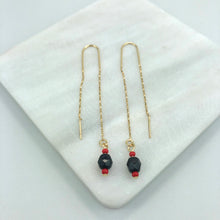 Load image into Gallery viewer, 18K Gold Layered Black &amp; Red Rhinestone Stud Drop in Long Threader Earrings 21.0329/17
