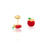 18K Gold Layered Green & Red Enamel Apple Design Plug Kids Earrings 21.0338/17