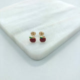 18K Gold Layered Green & Red Enamel Apple Design Plug Kids Earrings 21.0338/17