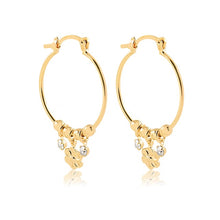 Load image into Gallery viewer, 18K Gold Layered 25 mm Cylinder Hoops with Flower &amp; Clear CZ Drop 21.0339/1
