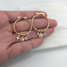Load image into Gallery viewer, 18K Gold Layered 25 mm Cylinder Hoops with Flower &amp; Clear CZ Drop 21.0339/1
