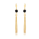 18K Gold Layered Black Rhinestone In Tassel Earrings Starry Link 21.0342/2