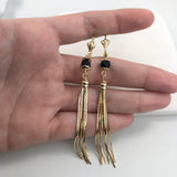 18K Gold Layered Black Rhinestone In Tassel Earrings Starry Link 21.0342/2