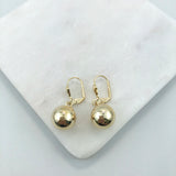 18K Gold Layered 12 mm Stud Ball Lever Back Earrings 21.0345