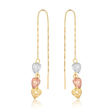 Load image into Gallery viewer, 18K Gold Layered Tri-Tone Cut Out Hearts In Long Threader Earrings 21.0346
