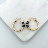 18K Gold Layered 24 mm Black Enamel Cylinder Hoops 21.0347/2