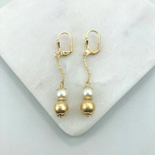 Load image into Gallery viewer, 18K Gold Layered Pearl &amp; Texturized Ball Drop Dangle Earrings 21.0348/92
