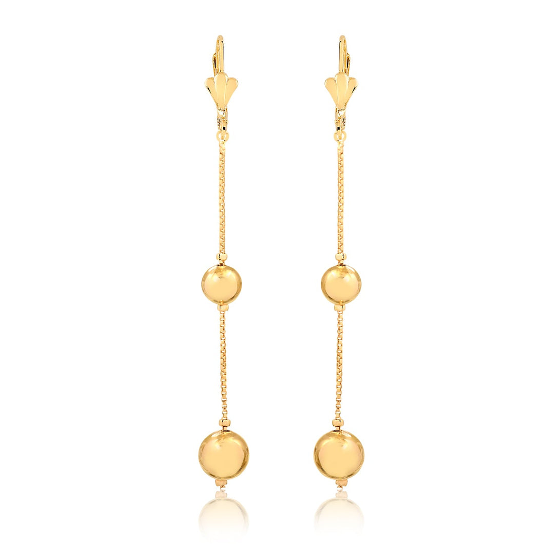 18K Gold Layered Shoulder Duster Stud Ball Leverback Earrings 21.0380