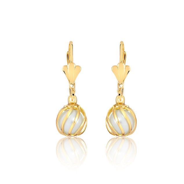 18K Gold Layered Pearl In Cut Out Design Lever Back Earrings 21.0397/92