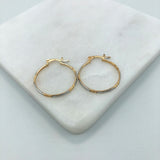 18K Gold Layered 23 mm Tri-Tone Texturized Hoops 21.0399